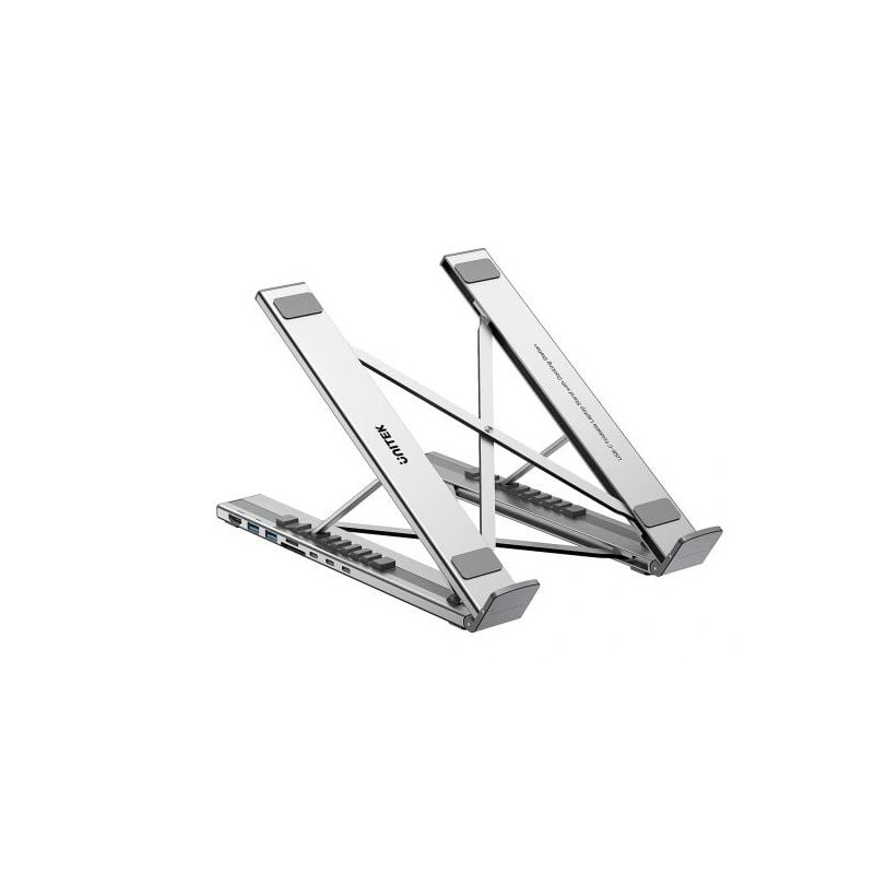 supporto notebook unitek per laptop con docking station argento [d1137agy01]