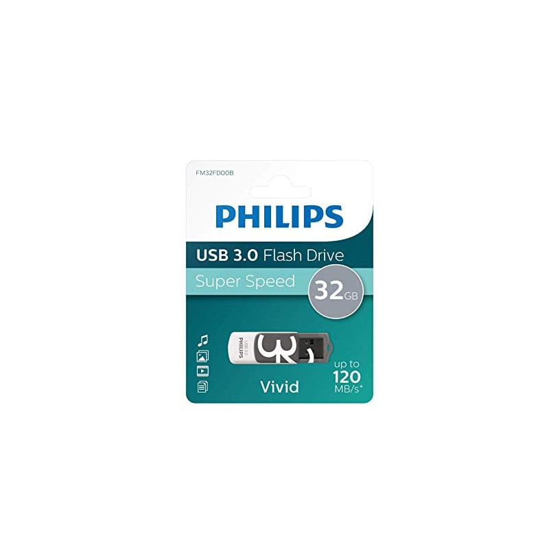 pen drive 32gb philips usb key vivid usb 3.0 grigio [fm32fd00b/10]