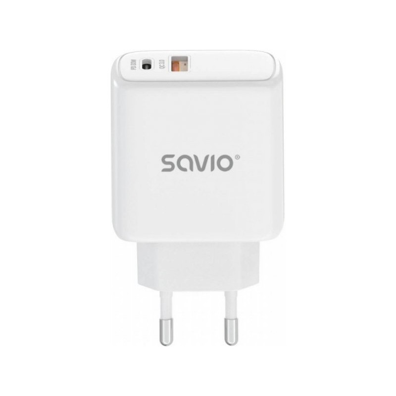 caricabatterie savio elmak usb type a & type c 3.0 3a bianco