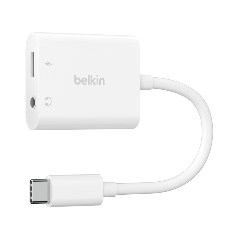 adattatore belkin rockstar con caricatore 3.5mm/usb-c 60w bianco