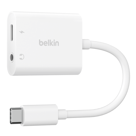 adattatore belkin rockstar con caricatore 3.5mm/usb-c 60w bianco
