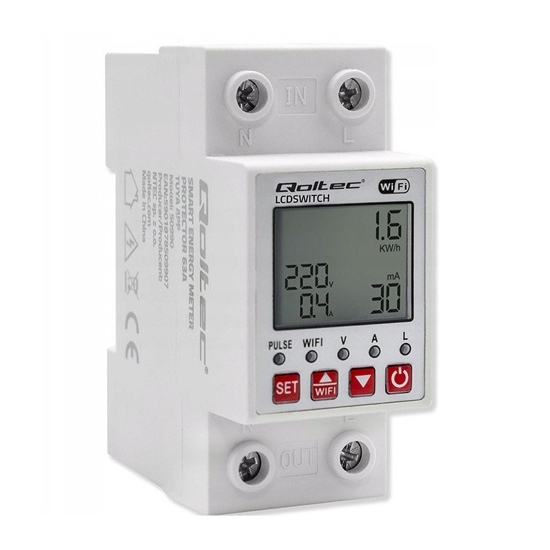 relÃ¨ qoltec 63a per guida din con contatore elettrico wi-fi