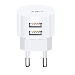 alimentatore di rete usams us t20 da viaggio doppio usb rotondo bianco