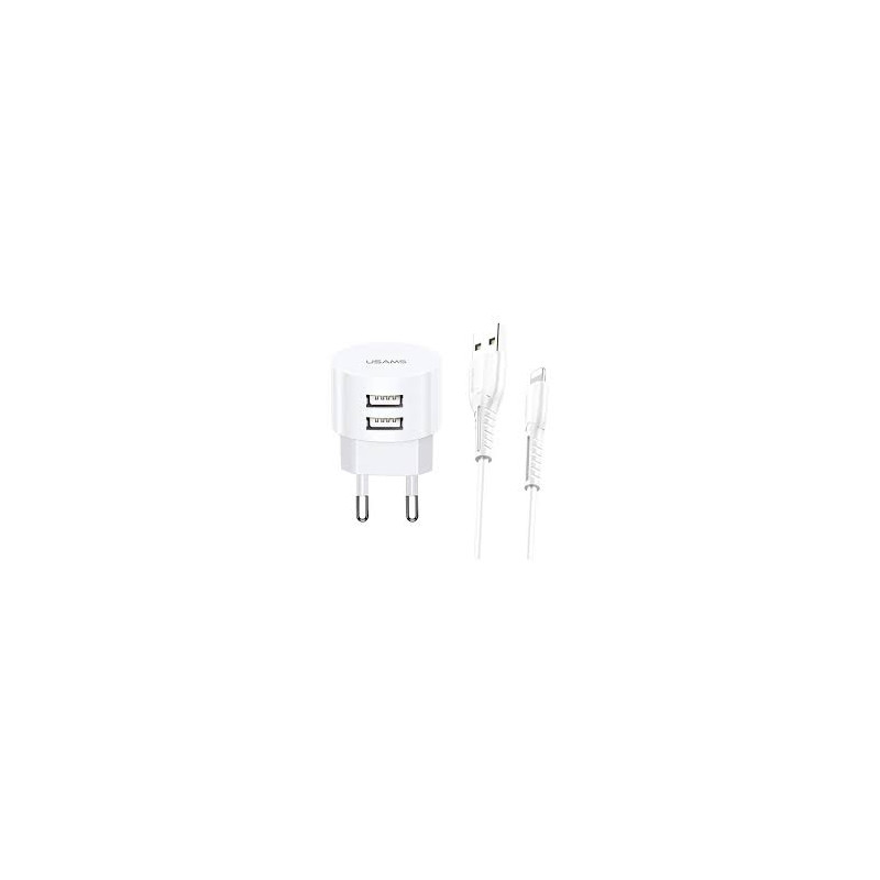 alimentatore da rete usams 2xusb t202.1a lightning bianco [azusatlusa00463]