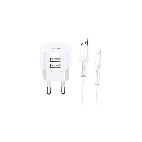 alimentatore da rete usams 2xusb t202.1a lightning bianco [azusatlusa00463]