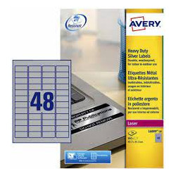 Etichette in poliestere avery l6009-20 fogli argento 45,7x21,2mm