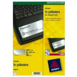 Etichette in poliestere avery l6012-20 fogli argento 96x50,8mm