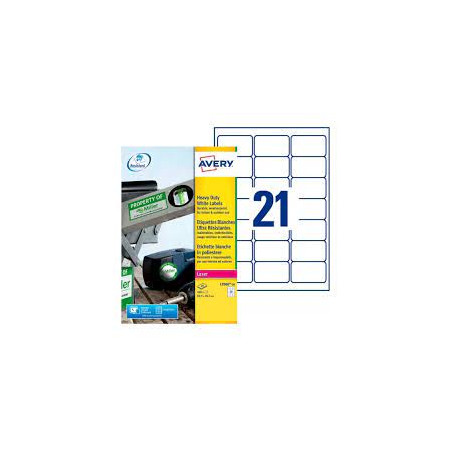 Etichette in poliestere avery l7060-20 fogli bianco 63,5x38,1mm