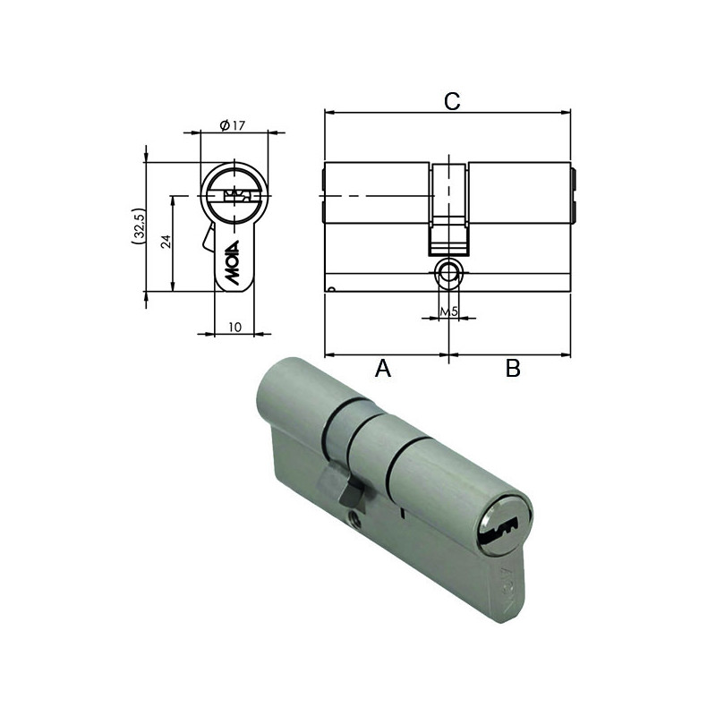 cilindro moia serrature h30+40kd profilo europeo chiave-chiave