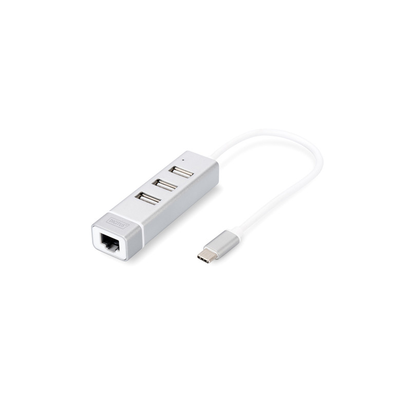 hub usb digiuts usb2.0 3 porte e fast ethernet lan typc [da-70253]