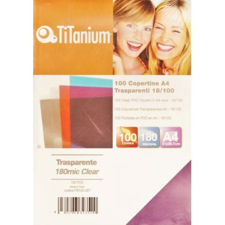100 copertine a4 pvc trasparente 150my titanium [pb100-19t]
