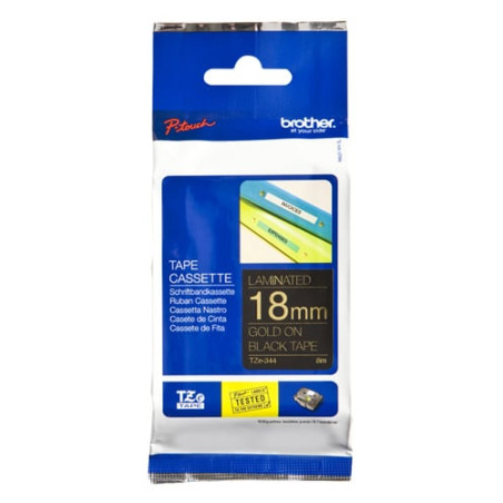 Nastro laminato brother tze-344 18mmx8mt oro/nero [tze344]