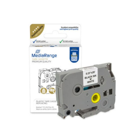 nastro di stampa mediarange mrbtz211 6mm nero/bianco [mrbtz211]