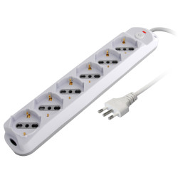 multipresa techly a 6 posti italiana bipasso/schuko spina 10a bianco/grigio