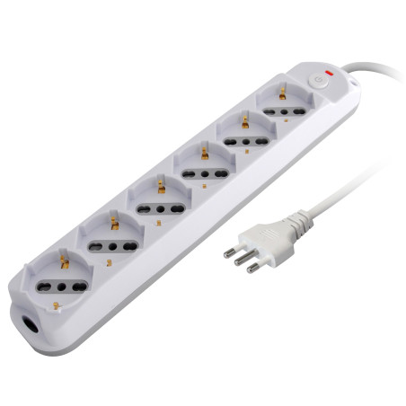 multipresa techly a 6 posti italiana bipasso/schuko spina 10a bianco/grigio