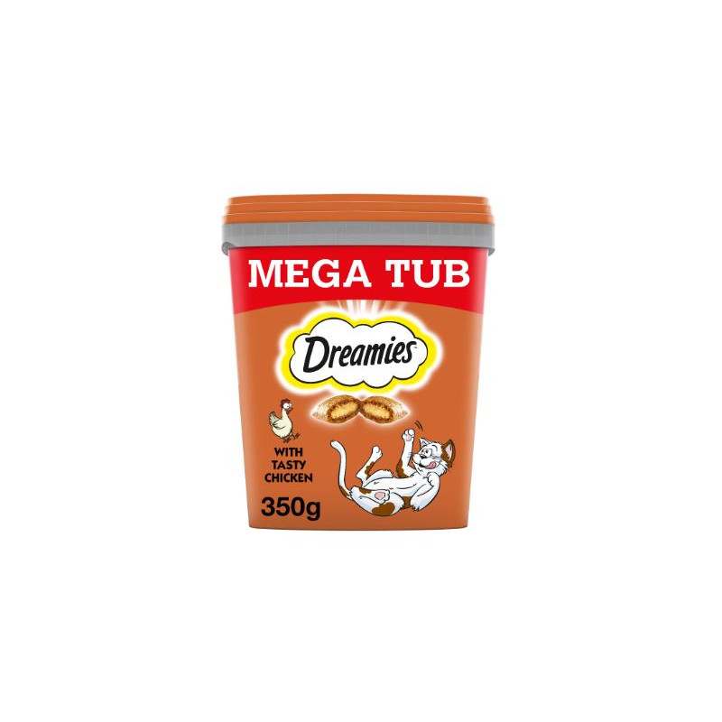 mangime dreamies mega tub con pollo per gatti 350g