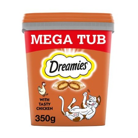 mangime dreamies mega tub con pollo per gatti 350g