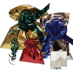 50 buste regalo in ppl metal lucido 16x25cm argento senza patella