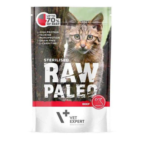 cibo umido vetexpert raw paleo sterilizzato manzo per gatti adulti