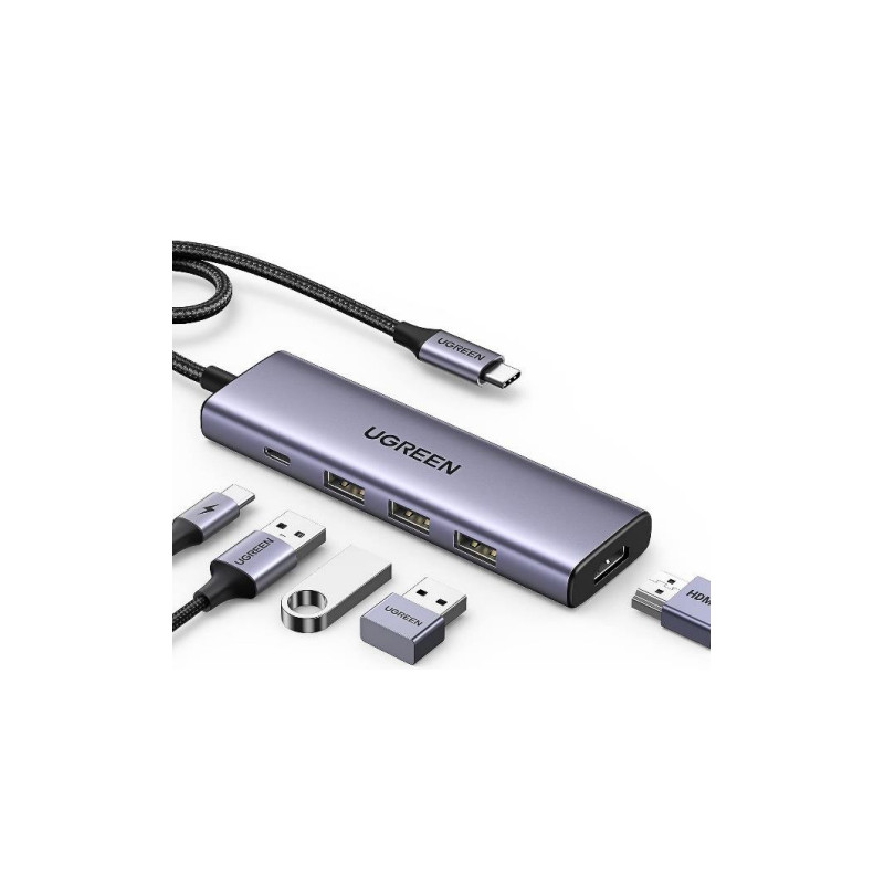 hub usb ugreen cm511 5in1 usb tipo c/hdmi 1.4/3 x usb tipo a/usb