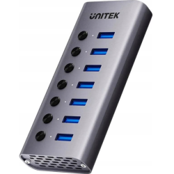 hub usb unitek h1314a01-eu 7porte usb 3.0 con switch argento
