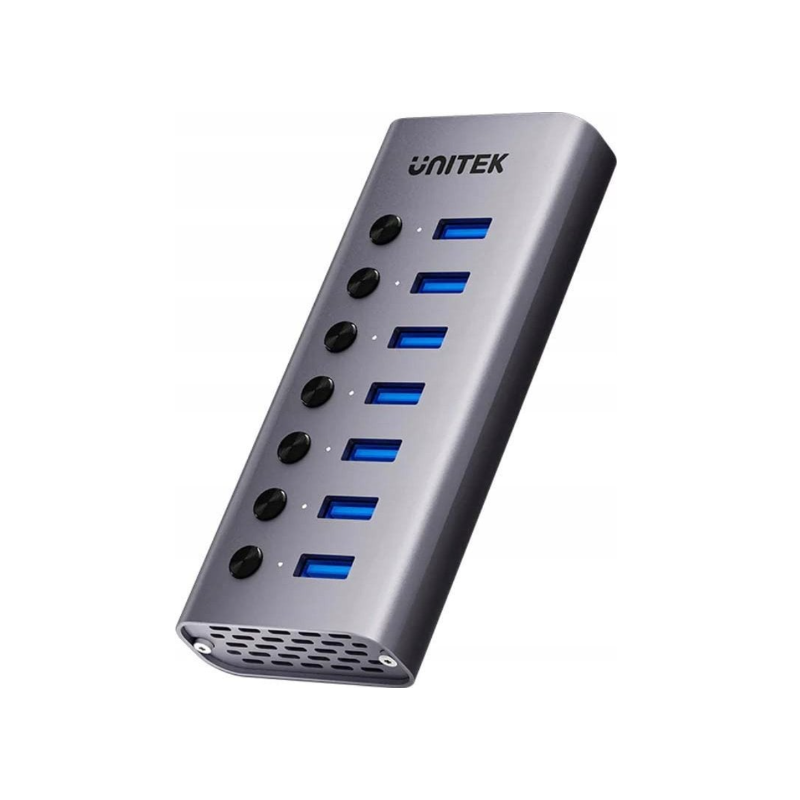 hub usb unitek h1314a01-eu 7porte usb 3.0 con switch argento