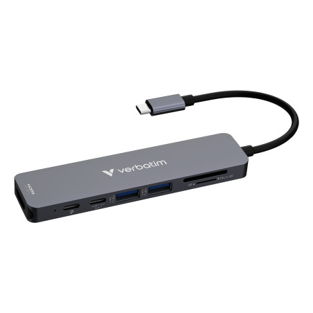 hub usb-c 3.2 verbatim essentials 7 porte 100w 5000mbit/s grigio