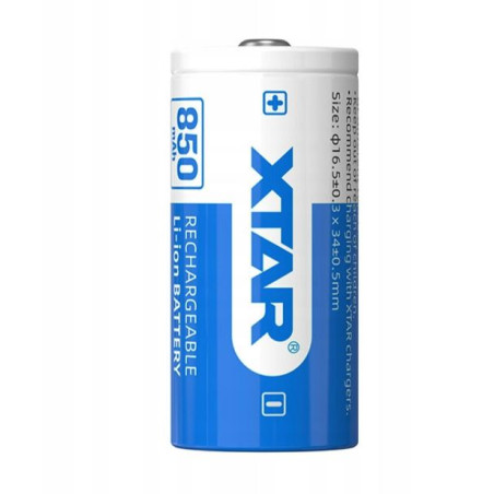 batteria xtar 16340-85pcm r-cr123 3.7v li-ion 850mah