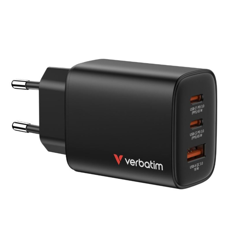 alimentatore da rete verbatim gan essentials 65w nero [32352]