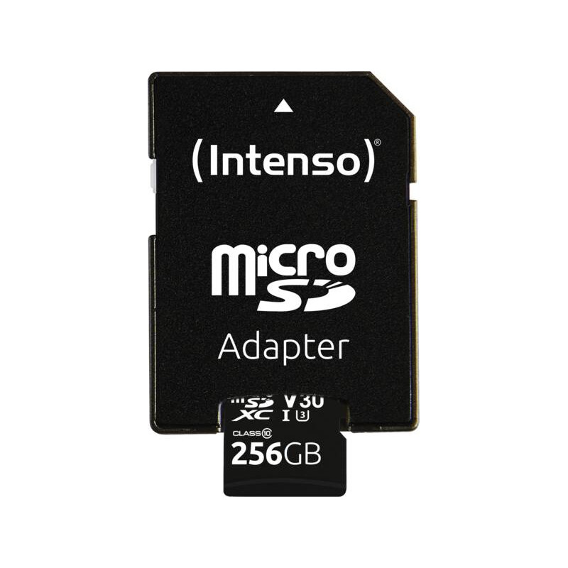 256gb scheda microsdxc intenso c10 uhs-i v30 + adattatore nero