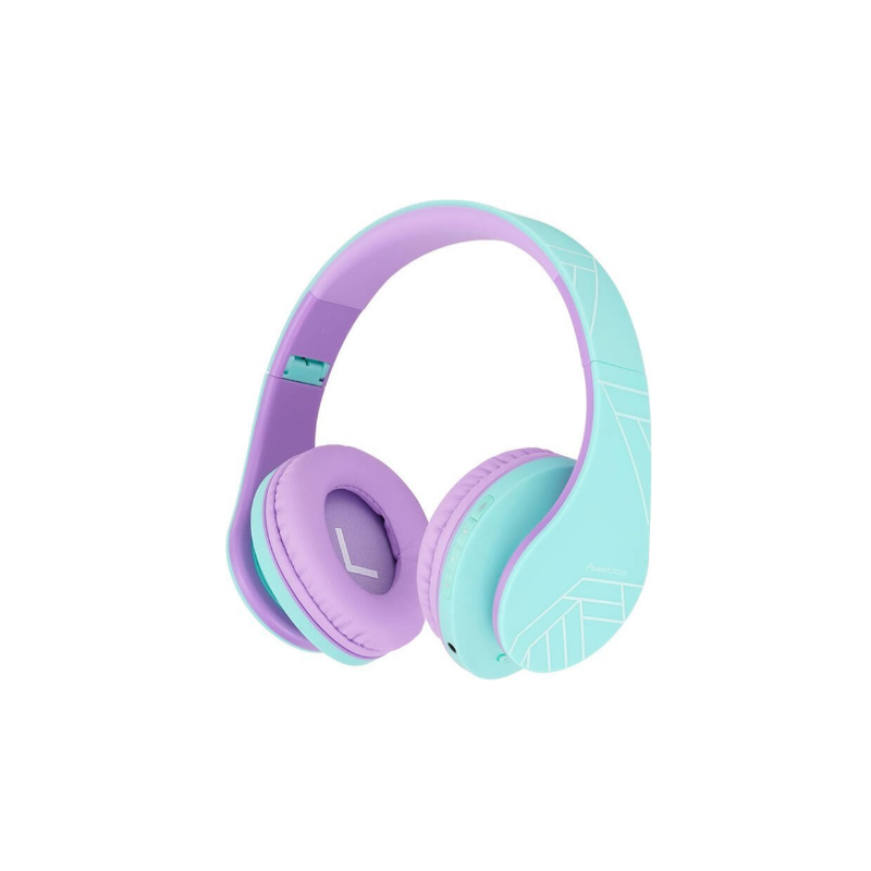 cuffie powerlocus p2 kids wireless bluetooth 3.5mm turchese/viola