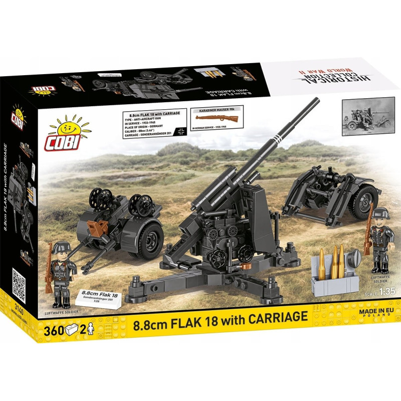 modellino cobi blocks word war ii flak 18 8.8cm con carrello 1:35
