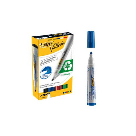 Astuccio 4 marcatori p.tonda whiteboard velleda? 1701 recycled bic?