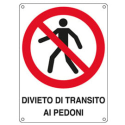 cartello alluminio 27x37cm 'divieto di transito ai pedoni'