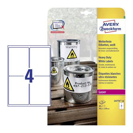 avery-zweckform l4774-20 etichette 99.1 x 139 mm pellicola