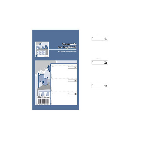 Blocco comande a 3 tagliandi edipro 25/25 fogli autoricopianti 17x9,9