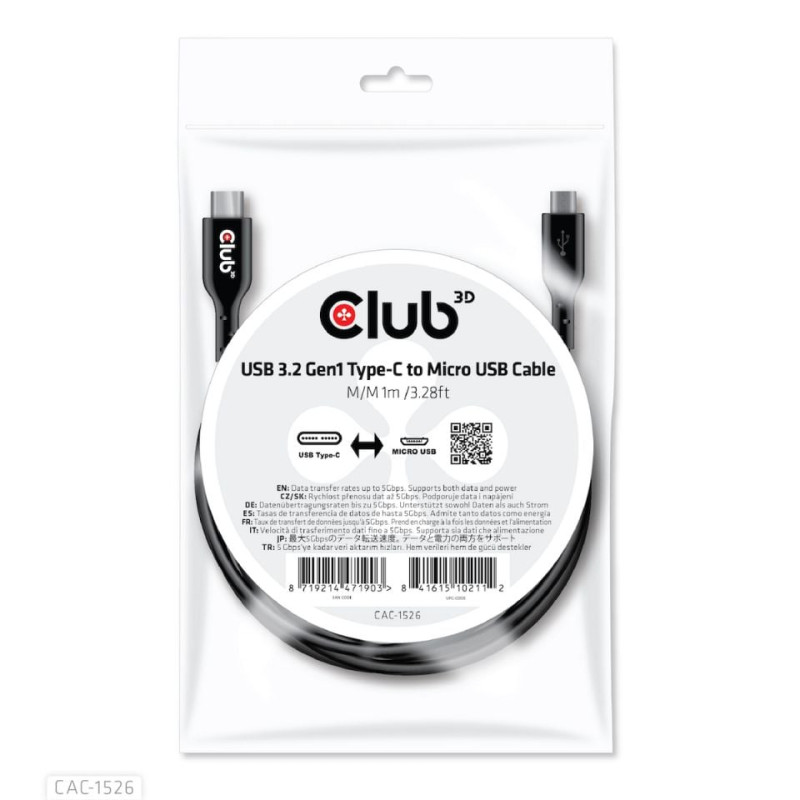 cavo usb club 3d 3.2 gen1 da tipo c a micro usb m/m 1 m /3.28 ft