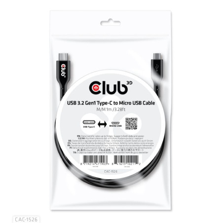 cavo usb club 3d 3.2 gen1 da tipo c a micro usb m/m 1 m /3.28 ft