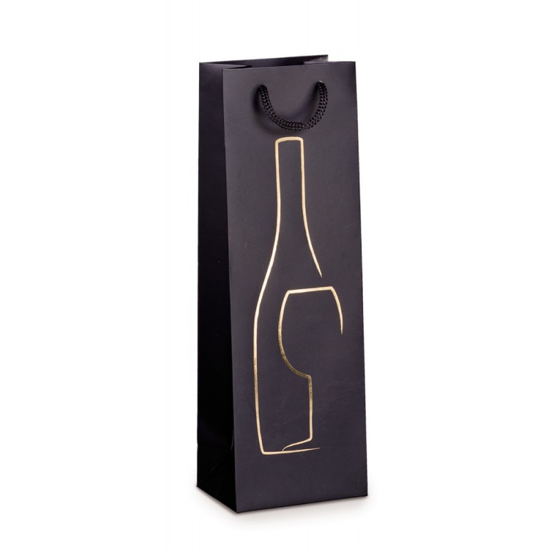 borsa rex per bottiglia in carta kraf tinta unita nero [sdhot12 174d]