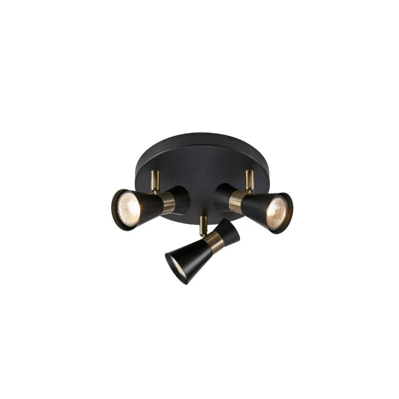 plafoniera markslojd folie 3xgu10 7w ip20 nero e ottone anticato