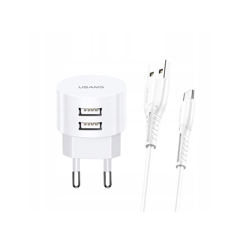 alimentatore da rete usams t20 2xusb 2.1a microusb bianco [azusatlusa00461]