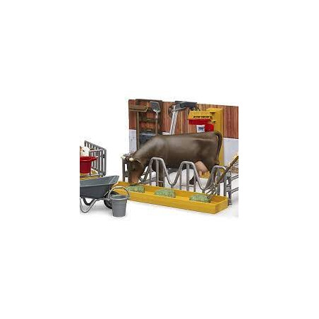 set giocattolo bruder stalla per mucca e vitello bworld con agricoltore
