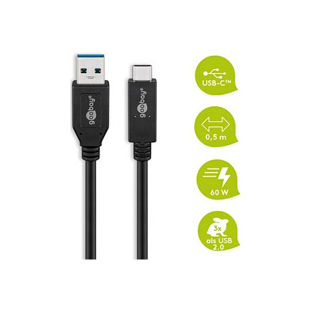 cavo usb goobay tipo-a tipo-c 0.5m nero [41073]