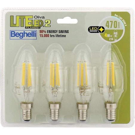 set lampadine led beghelli candela e14 40w 4pz