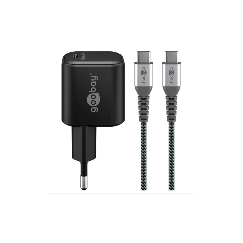 caricabatterie goobay 74774 3a con cavo usb-c 65w 1m nero
