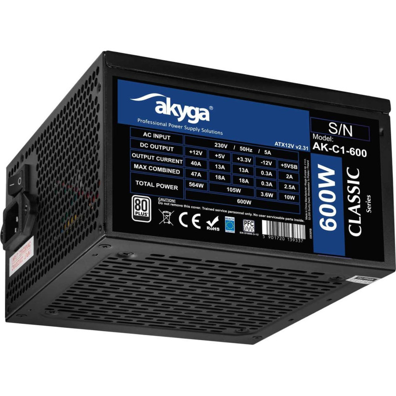alimentatore 600w akyga ak-c1-600 80 plus nero [kzakyz4c600]