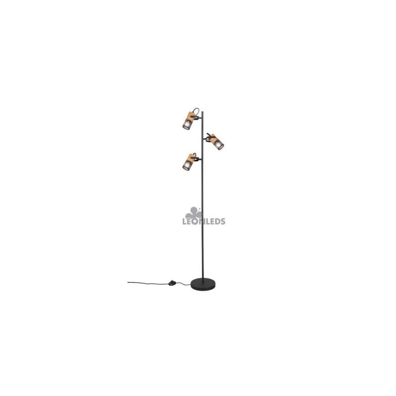 lampada da terra trio tosh 3xe14 15w ip20 nero opaco/legno [404300332]