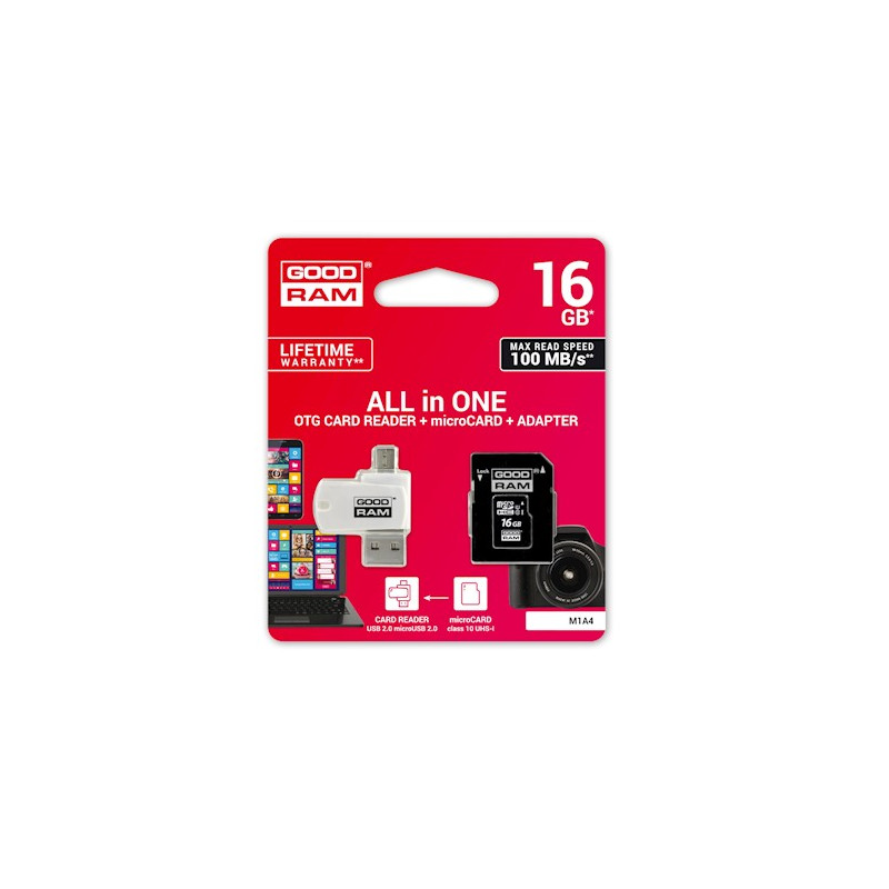 16gb scheda micro sd goodram con adattatore e lettore schede [m1a4-0160r12]