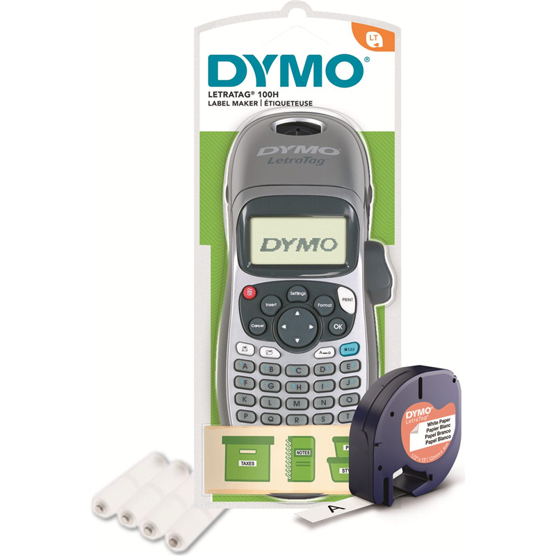 etichettatrice dymo letratag lt-100h con 4x pile aa argento [2174577]