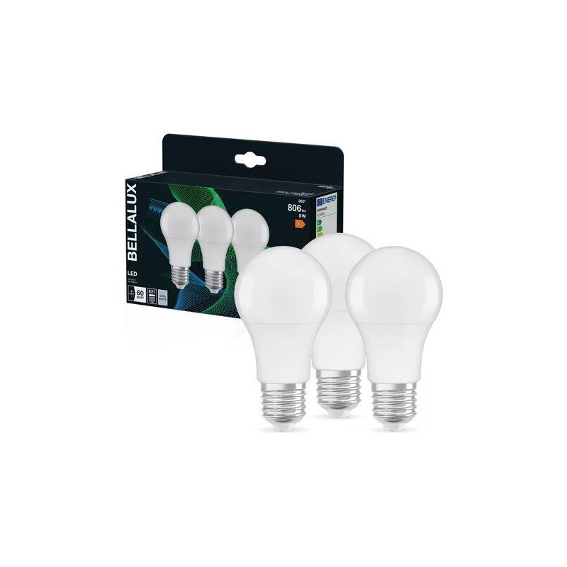 set lampadine led bellalux smerigliata cla e27 8.5w bianco caldo